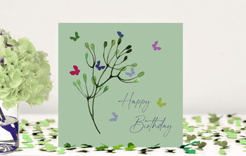 Butterfly And Flower Bud Birthday Card Blue Background, 11 of 12