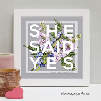 Personalised Engagement 'She Said Yes' Framed Print, 7 of 9