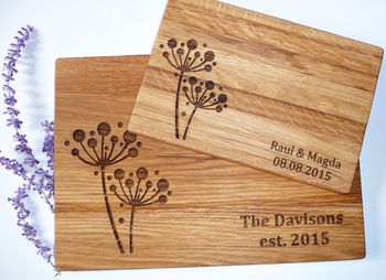 Dandelions Personalised Oak Chopping Board, 2 of 5