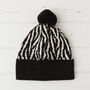 Lambswool Knitted Zebra Pom Pom Hat, thumbnail 7 of 12
