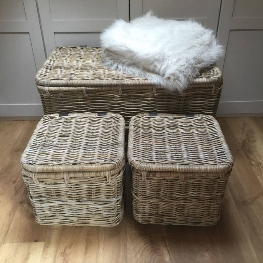 Large Wicker Hamper Baskets With Lid On Wheels By Cowshed