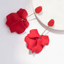 Red Hand Painted Large Petal Drop Earrings, thumbnail 3 of 3