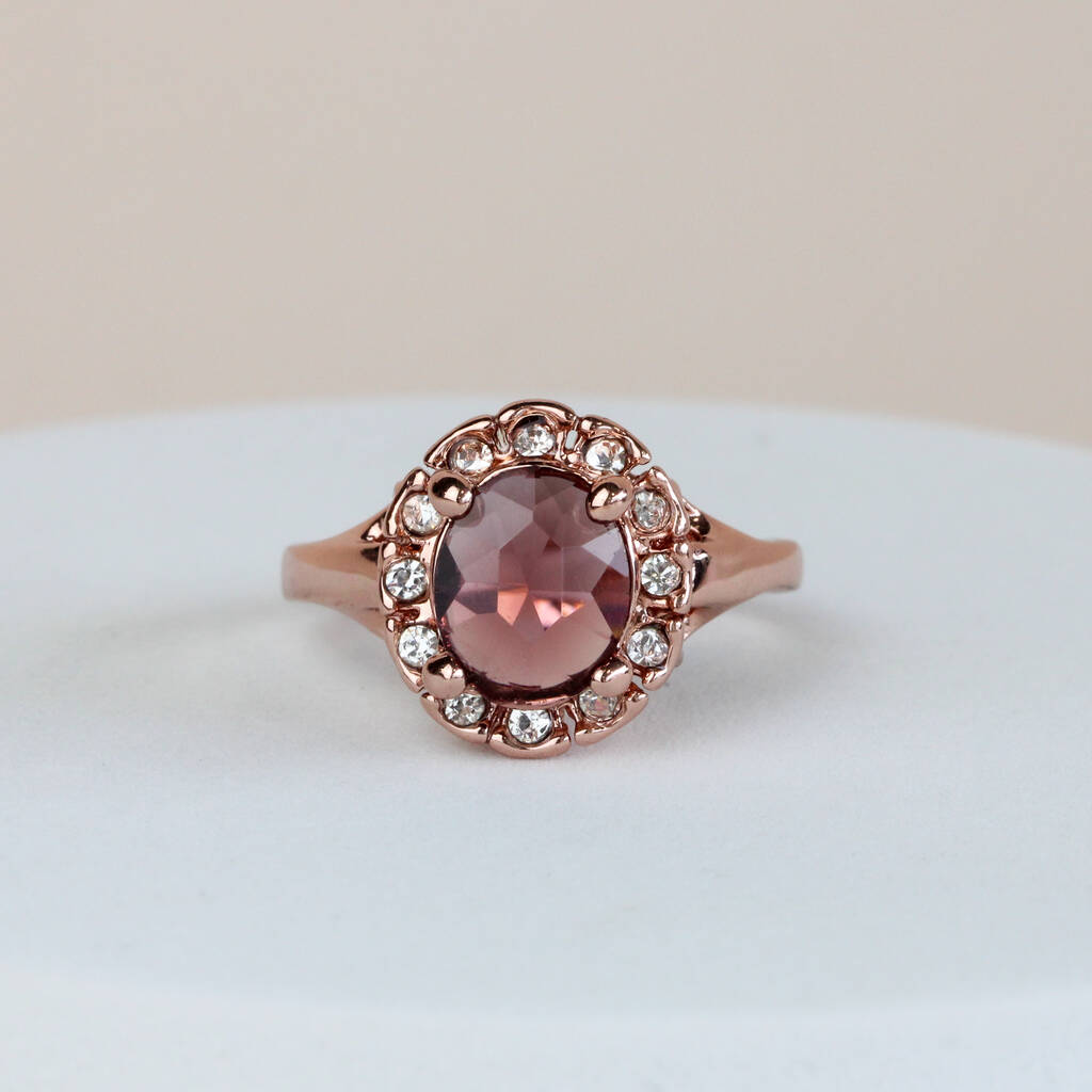 Rose Gold Claret Crystal Ring, 1 of 7