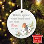 Robins Appear Ceramic Disc Hanging Decoration Bauble + Gift Box, thumbnail 1 of 6