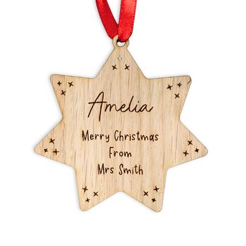 Personalised Wooden Star Christmas Decoration – Gift From Teacher To Pupil, 4 of 4