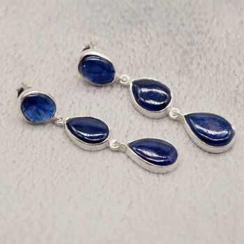 Blue Sapphire Handmade Sterling Silver Drop Earrings, 6 of 8