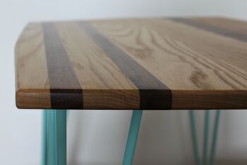 Hairpin Leg Coffee Table Solid Ash Oak Walnut Stripe, 6 of 10