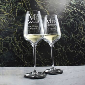 Personalised Mr And Mrs Wine Glasses For Couple, 2 of 6