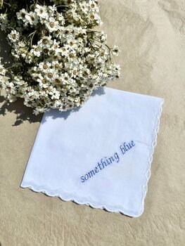 Something Blue Personalised Embroidered Scalloped Handkerchief Bridal Wedding Gift, 3 of 3