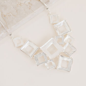 Matt Silver Geometric Hollow Square Necklace, 3 of 5