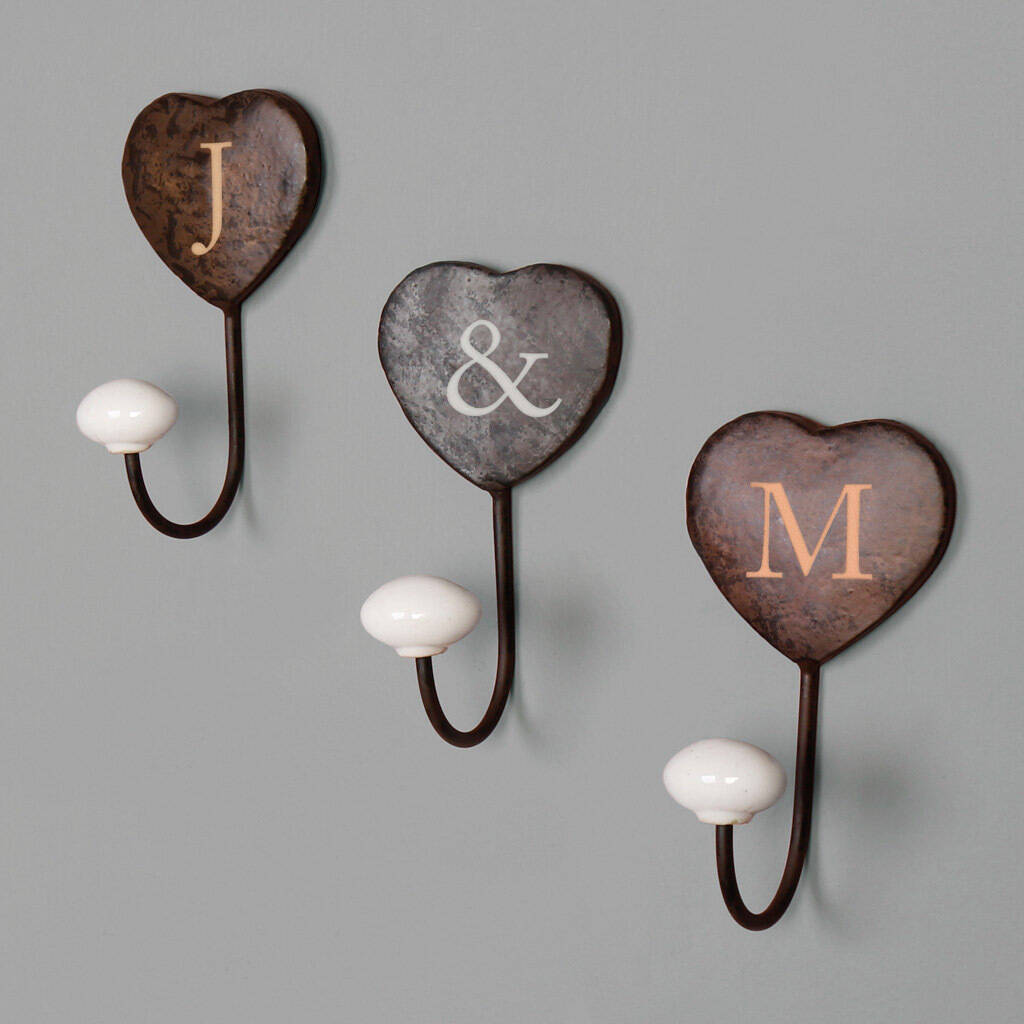 Set Of Three Monogram Iron Heart Wall Hooks By Dibor