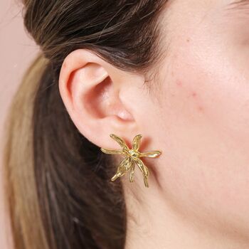 Oversized Sea Flower Stud Earrings In Gold, 2 of 3