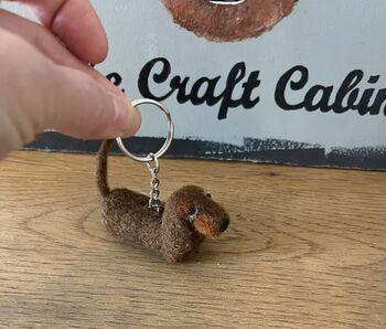 Needle Felted Handmade Tiny Dachshund Keyring/Black And Tan/Chocolate And Tan/Red, 5 of 12
