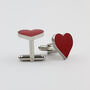 Heart Shaped Enamel Cufflinks In Red And Silver, thumbnail 1 of 2