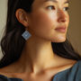 Blue And Navy Geometric Diamond Shaped Earrings, thumbnail 3 of 6