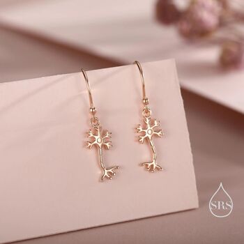 Sterling Silver Tiny Neuron Cell Drop Hook Earrings, 3 of 11