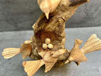 Hand Carved Wooden Nesting Birds Ornament, 12 of 12