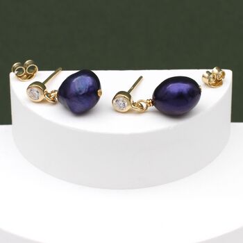 Purple Freshwater Pearl Drop Earrings, 2 of 5