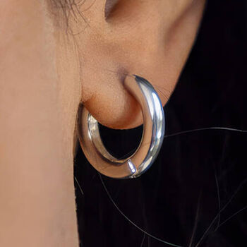 Sterling Silver Chunky Hoop Earrings, 2 of 5