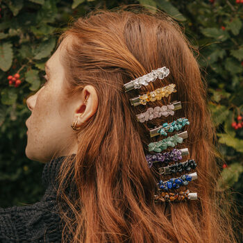 Turquoise Crystal Hair Clip Set Of Two, 4 of 5