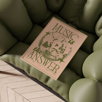Music Is The Answer Print | Disco Ball | House Music | Music Poster | Wall Art | Groovy | Bold | Typographic | Dj | Wall Decor |, 3 of 9