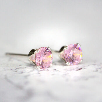 Pink Crystal Stud Earrings In Gold Or Silver, 8 of 12