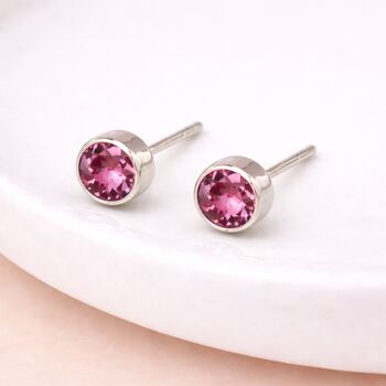 Sterling Silver October Tourmaline Birthstone Stud Earrings – 7mm, 2 of 7