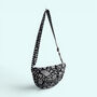 Cross Body Sling Bag | Black And White Block Print Floral Cotton, thumbnail 2 of 5
