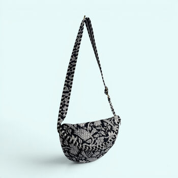 Cross Body Sling Bag | Black And White Block Print Floral Cotton, 2 of 5