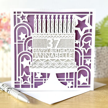 Personalised Name And Age Art Deco Cake Birthday Card, 2 of 3