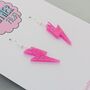 Neon Pink Glitter Lightning Bolt Earrings Small And Large, thumbnail 6 of 10