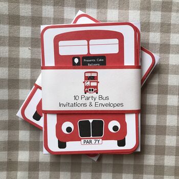 Ten Bus Party Invitations And Envelopes, 3 of 8