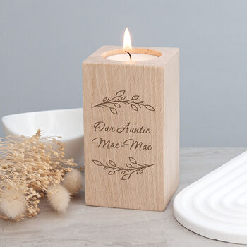 Personalised Wreath Wooden Tealight Holder, 3 of 5