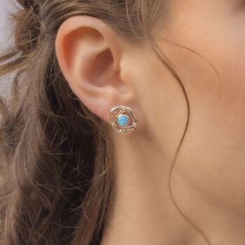 Molten Sterling Silver Blue Opal Stud Earrings, 3 of 8