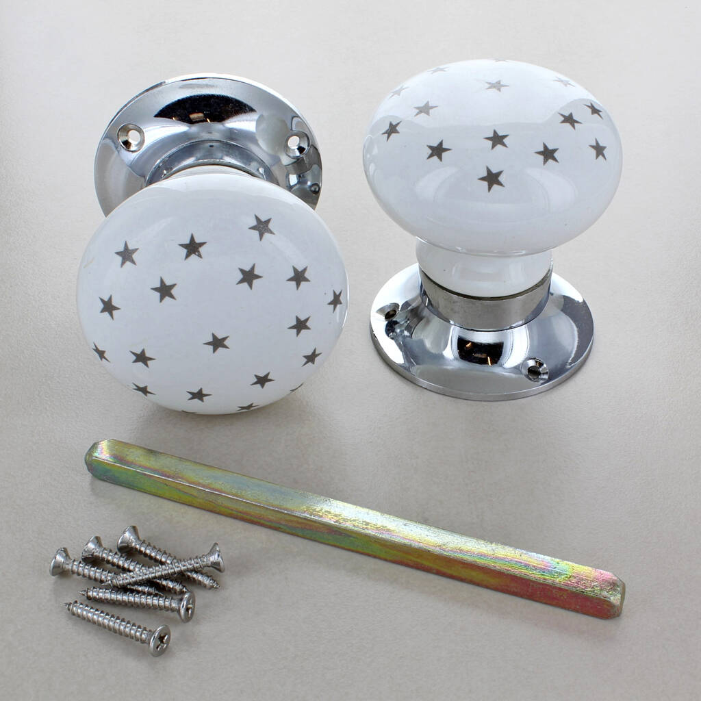 Grey Stars On White Room Door Mortice Door Knobs By G Decor