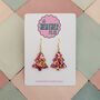 Pink And Gold Christmas Tree Glitter Resin Earrings / Pink Christmas Jewellery / Christmas Gift / Bold Sparkly Pink Holiday Accessory, thumbnail 1 of 12