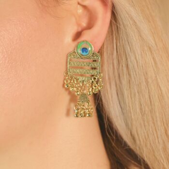 Peacock Indian Boho Asian Jhumka Earring, 3 of 3