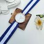 Blue Stripe Cloth Summer Wristwatch For Women, thumbnail 2 of 4