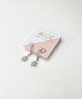Mini Silver Sun Huggie Hoop Earrings, 3 of 4
