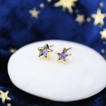 Amethyst Purple Cz Star Stud Earrings, 5 of 9