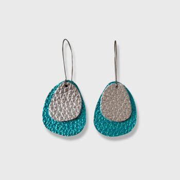 Turquoise Leather Earrings Two Layers Six Styles, 4 of 9