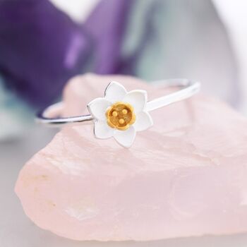 Sterling Silver Cute Blossom Daffodil Flower Ring, 4 of 11
