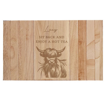Personalised Highland Cow Wooden Sofa Tray, 4 of 6