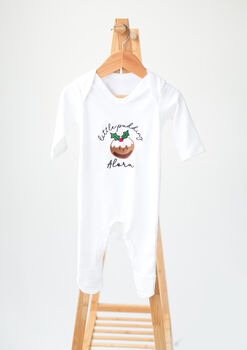 Little Pudding Embroidered Personalised Christmas Babygro Sleepsuit, 3 of 7