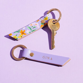 Personalised Floral Print Leather Keyring, 2 of 5