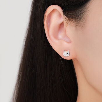 Orange Tabby Cat Pendant Necklace And Stud Earrings In Sterling Silver, 4 of 12