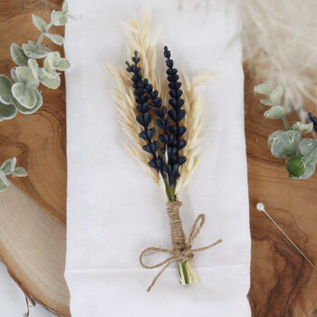 Dried Flower Cream And Navy Lavender Buttonhole, 3 of 8