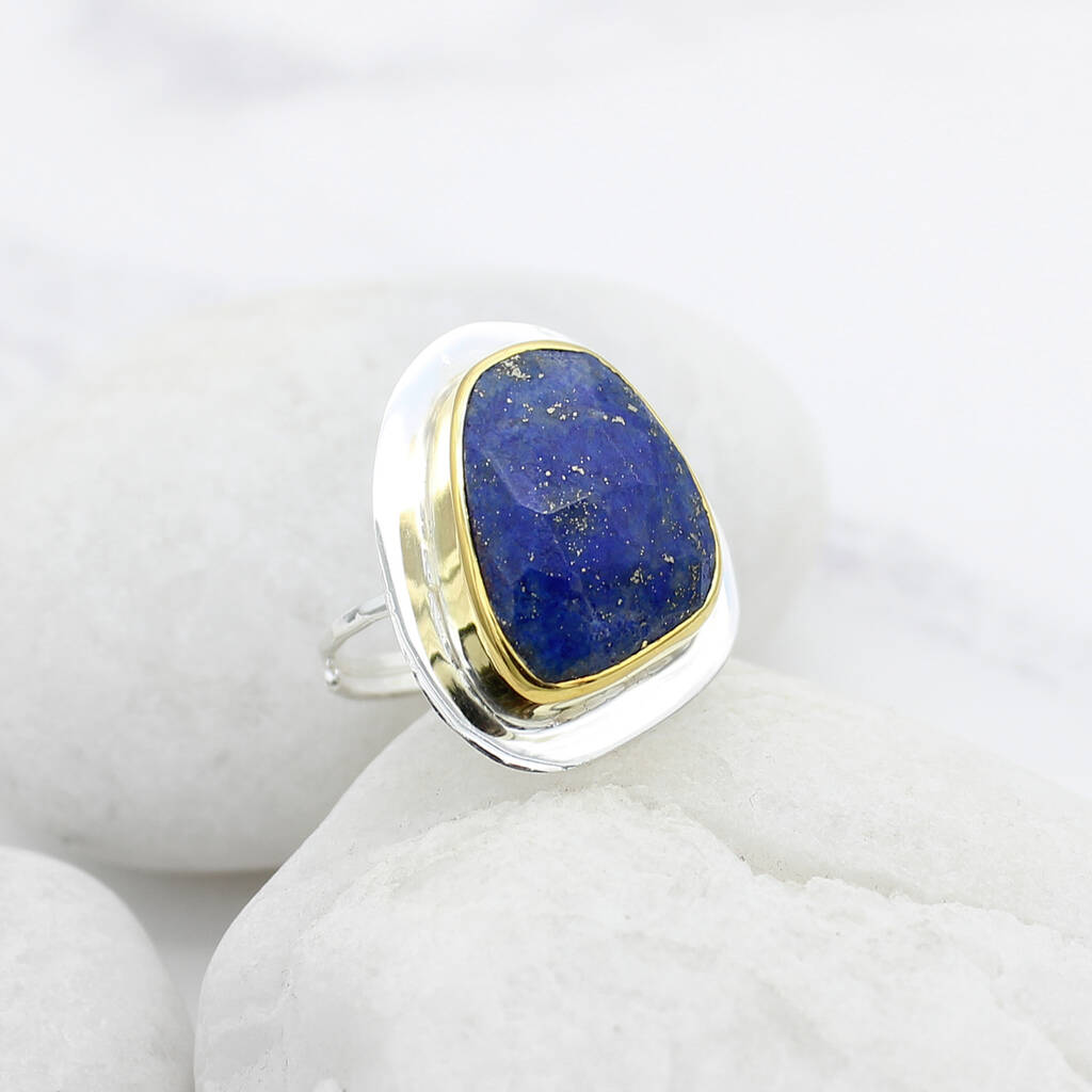 Lapis Lazuli Adjustable Sterling Silver Ring By Poppy Jewellery