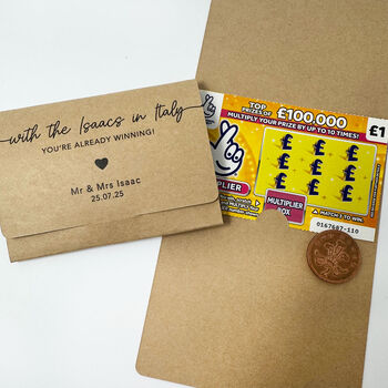 Bespoke Wedding Favour Scratch Card Holder Lotto Ticket Wallet, 7 of 10