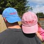 Personalised 'Only Here For…' Matching Adult And Child Cap Set, thumbnail 3 of 3